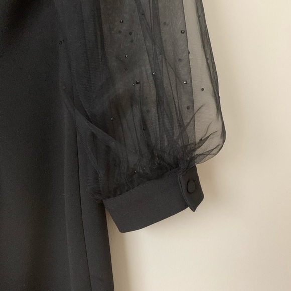 {Calvin Klein} Black Sheer Puff Sleeve Dress - Picture 6 of 7